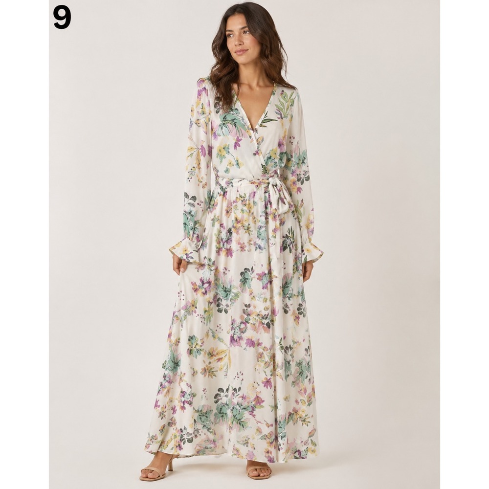 Vintage 80s Maxi Dress Womens Small‎ White Whimsical Floral Cottagecore Fairy